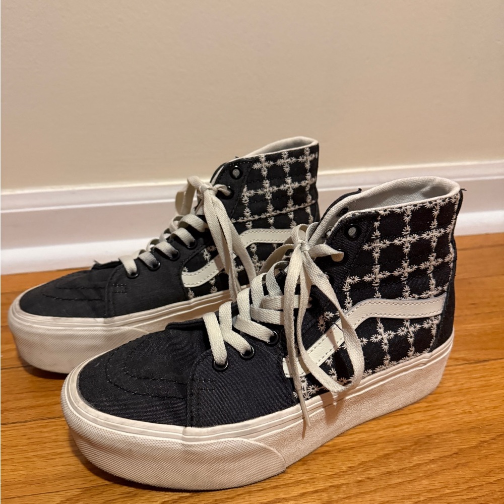 Vans Black and White Eyelet Lace High-Top Sneakers